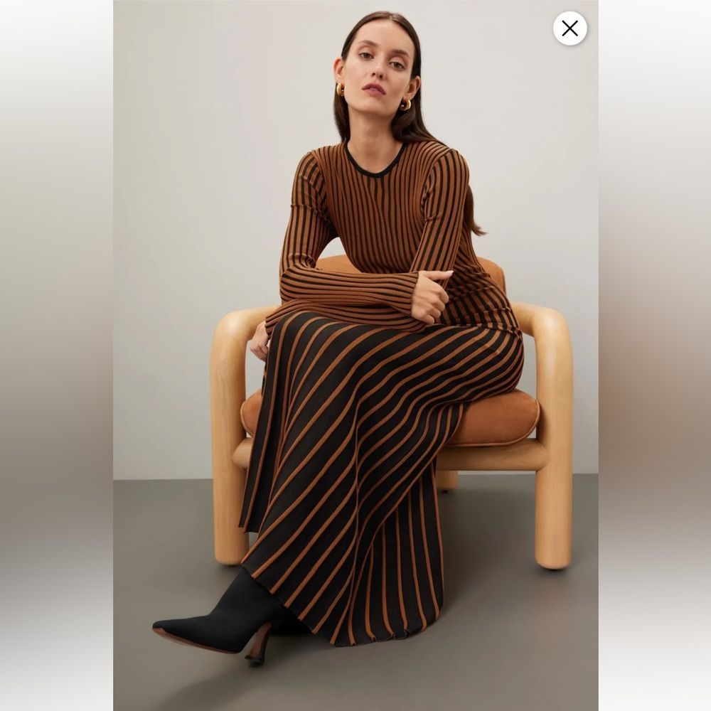 Staud Black And Brown Striped Dress